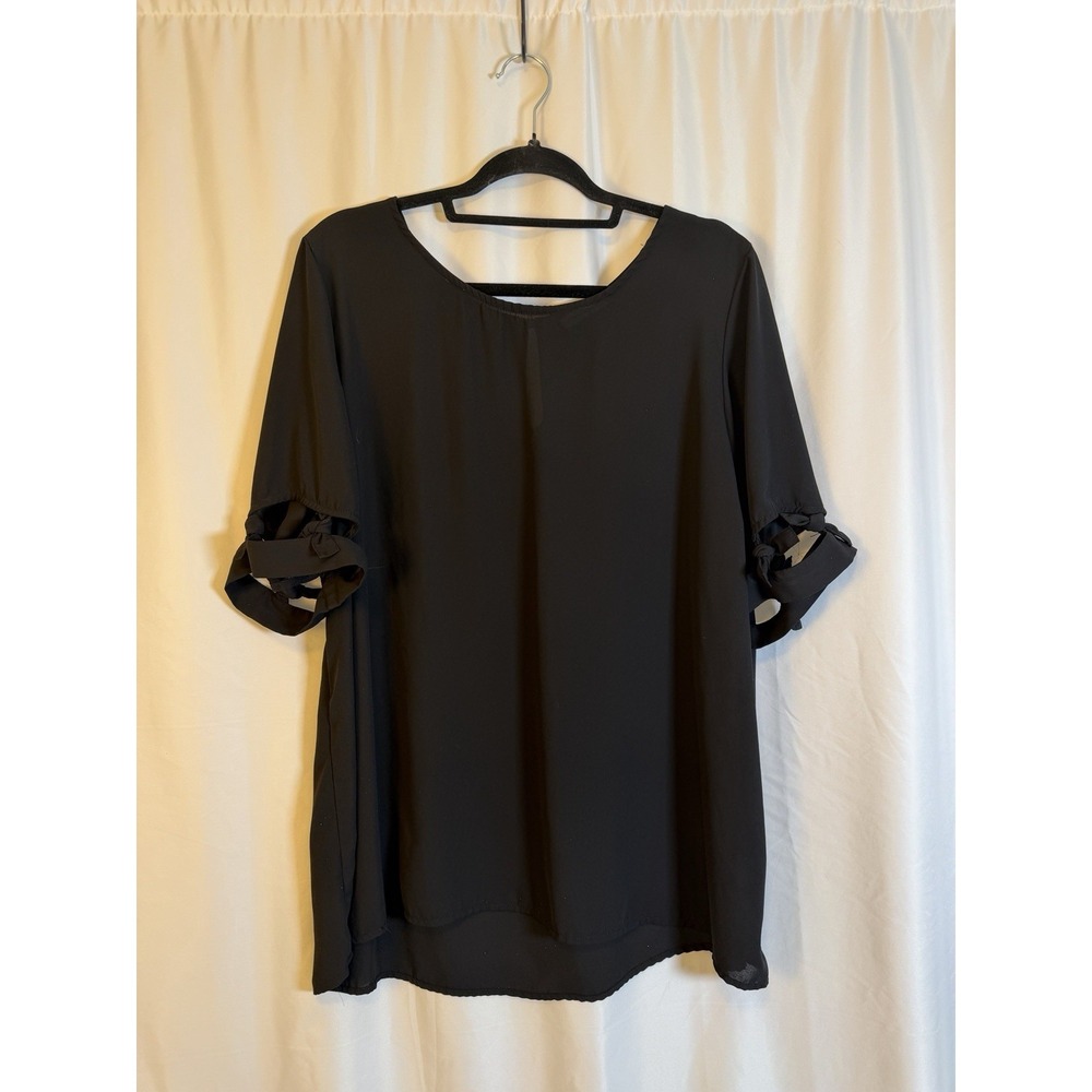 Women's Luna Georgette 3X Black Blouse, Side Knot Sleeves, Keyhole Feature